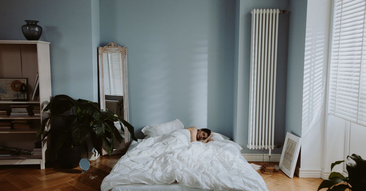 Person sleeping in a cozy bedroom with natural morning light